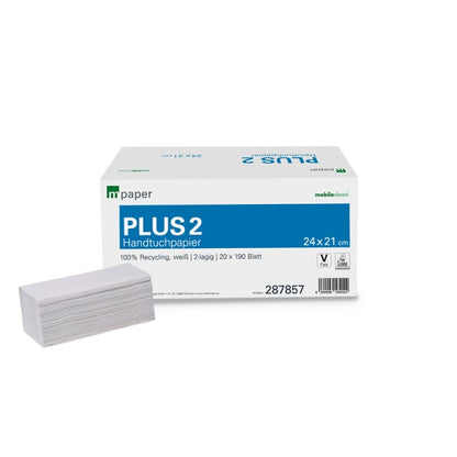 Handtuchpapier 2-lagig V-Falz – 3.800 Blatt (24 × 21 cm), weiß