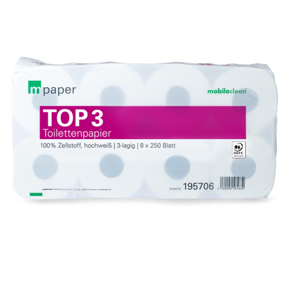 Toilettenpapier 3-lagig, hochweiß – 72 Rollen à 250 Blatt