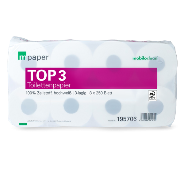 Toilettenpapier 3-lagig, hochweiß – 72 Rollen à 250 Blatt